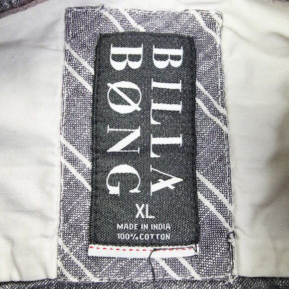 Billabong Size XL Mens Pockets Gray White Stripe Long Sleeve Logo Cotton Shirt - Picture 4 of 12